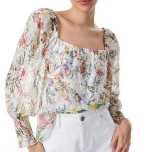 Alice + Olivia • Rowa square neck floral eyelet blouse